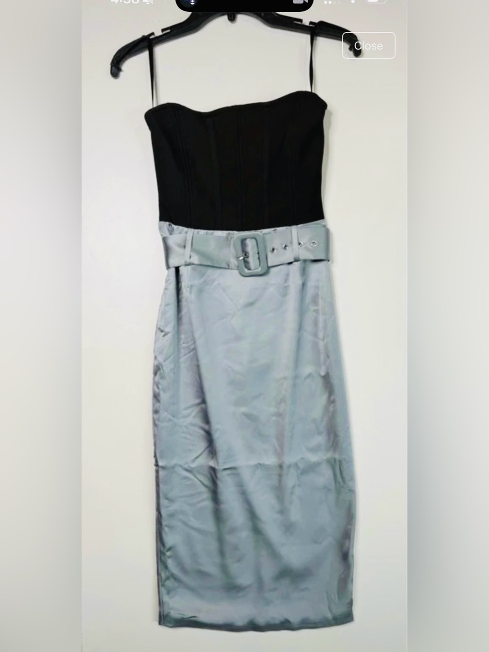 Black & Silver Two-Tone Belted Pencil Skirt